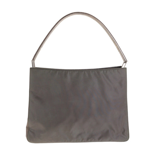 PRADA Handbag Nylon Grey SilverMetal Handbag Shoulder Bag Test Croco embossed Women Used Authentic