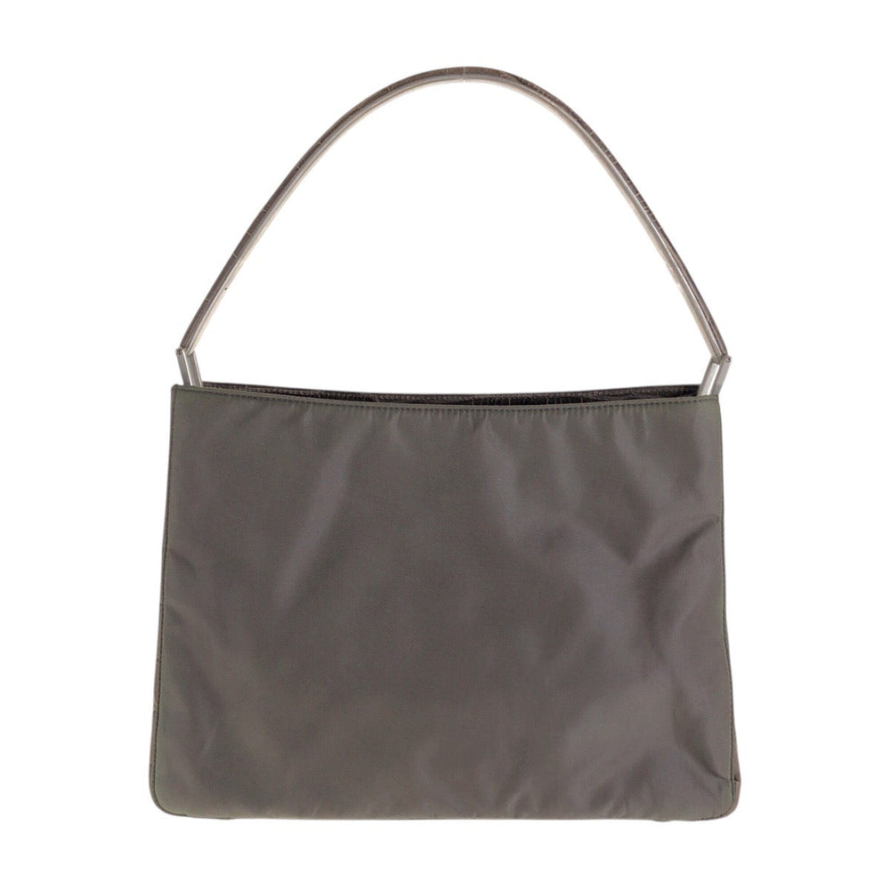 PRADA Handbag Nylon Grey SilverMetal Handbag Shoulder Bag Test Croco embossed Women Used Authentic