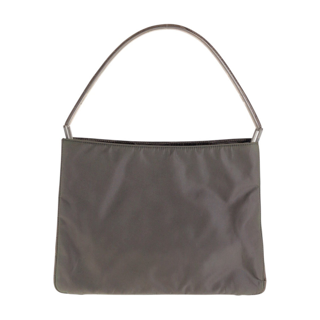 PRADA Handbag Nylon Grey SilverMetal Handbag Shoulder Bag Test Croco embossed Women Used Authentic