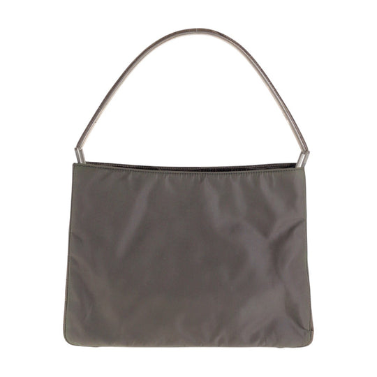 PRADA Handbag Nylon Grey SilverMetal Handbag Shoulder Bag Test Croco embossed Women Used Authentic