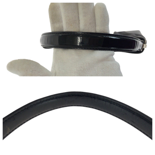 GUCCI Shoulder Bag 001 4231 Enamel, Canvas Black Gold Metal Sherry line Women Used Authentic