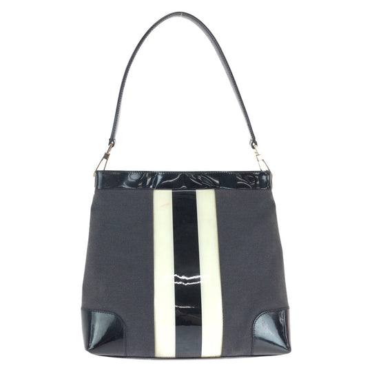 GUCCI Shoulder Bag 001 4231 Enamel, Canvas Black Gold Metal Sherry line Women Used Authentic