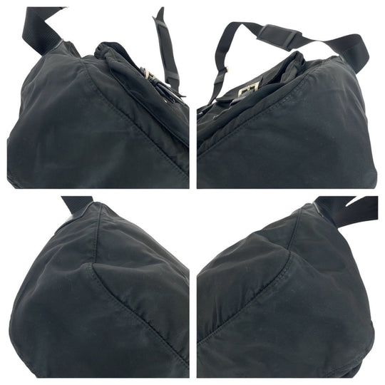 PRADA Shoulder Bag Nylon BlackSilverMetal Shoulder Bag Messenger Bag Unisex Test Triangle With logo Women Used Authentic