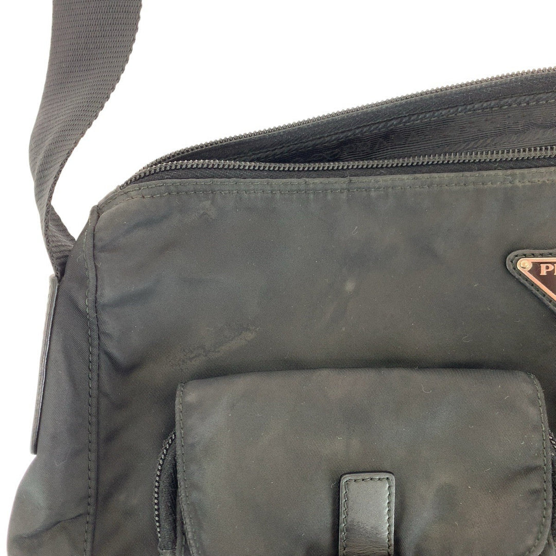 PRADA Shoulder Bag Nylon BlackSilverMetal Shoulder Bag Messenger Bag Unisex Test Triangle With logo Women Used Authentic