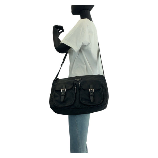 PRADA Shoulder Bag Nylon BlackSilverMetal Shoulder Bag Messenger Bag Unisex Test Triangle With logo Women Used Authentic