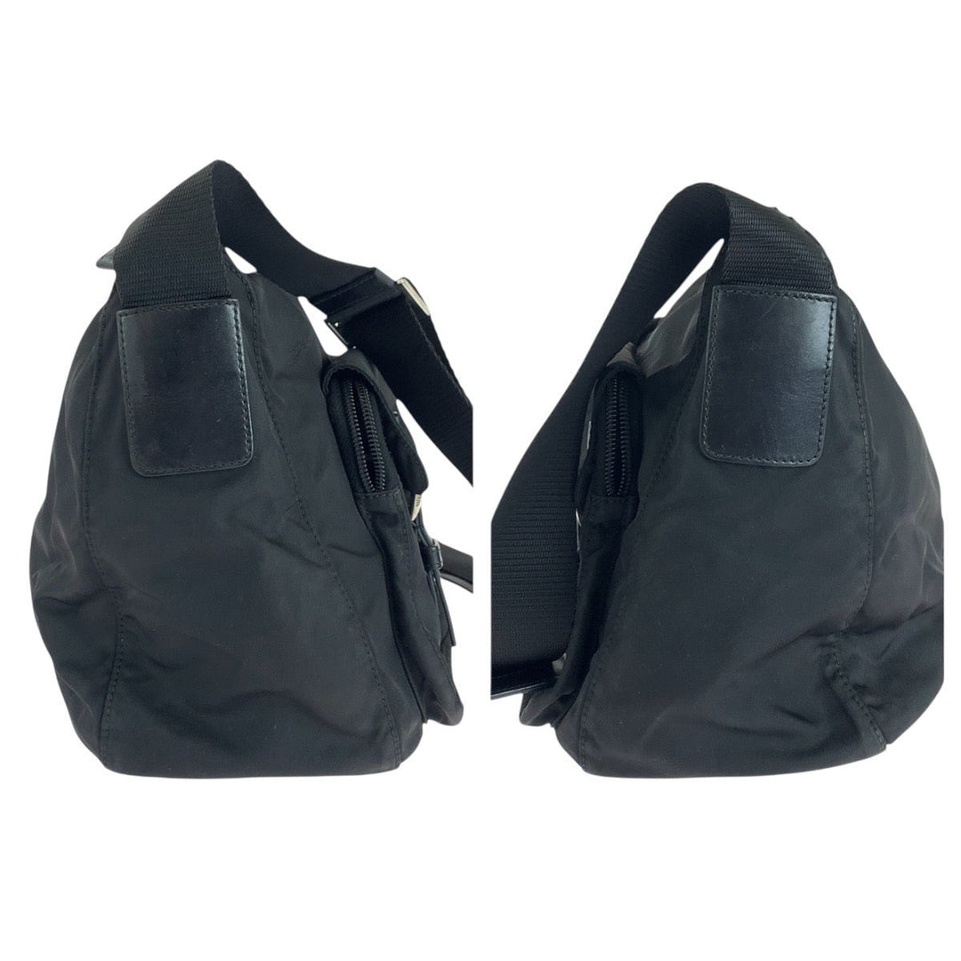 PRADA Shoulder Bag Nylon BlackSilverMetal Shoulder Bag Messenger Bag Unisex Test Triangle With logo Women Used Authentic