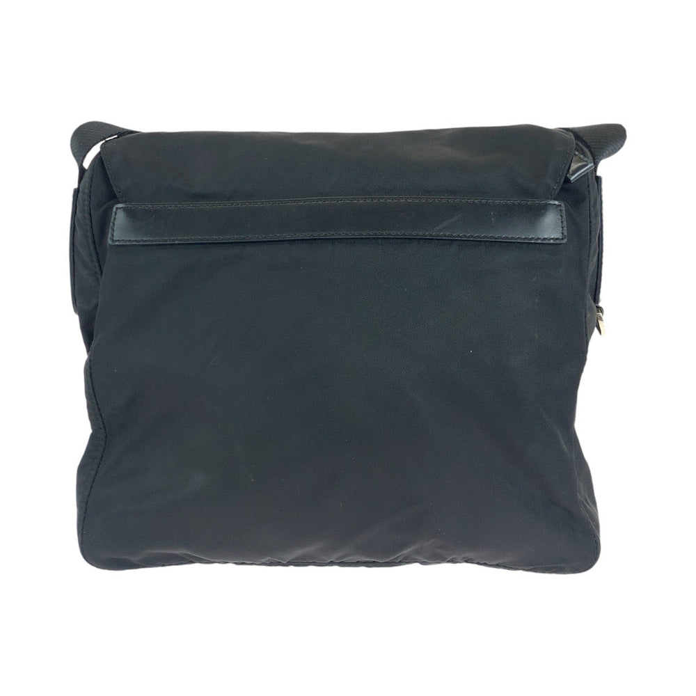PRADA Shoulder Bag Nylon, Leather Black Silver Metal Shoulder Bag pochette Test Triangle With logo Women Used Authentic
