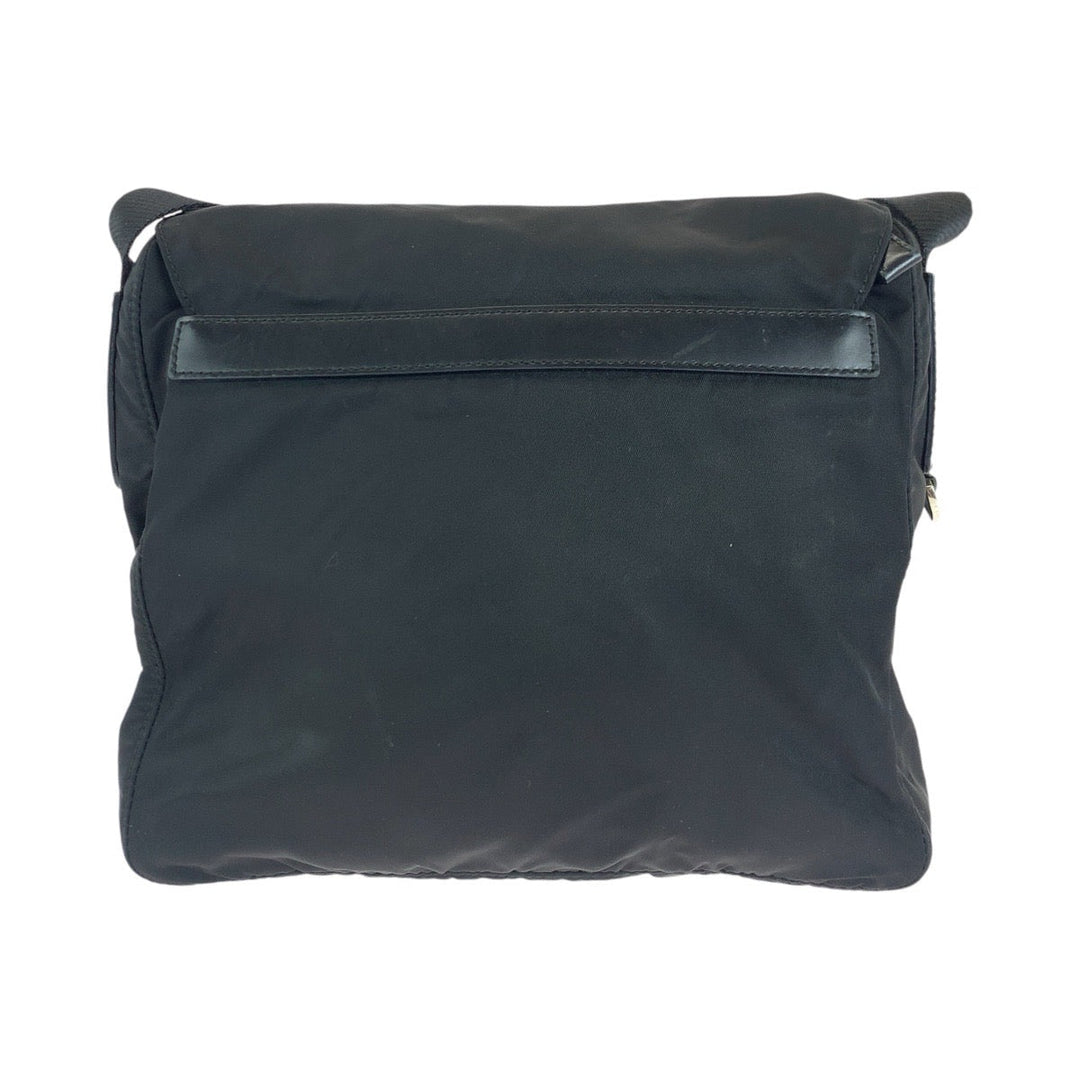 PRADA Shoulder Bag Nylon, Leather Black Silver Metal Shoulder Bag pochette Test Triangle With logo Women Used Authentic