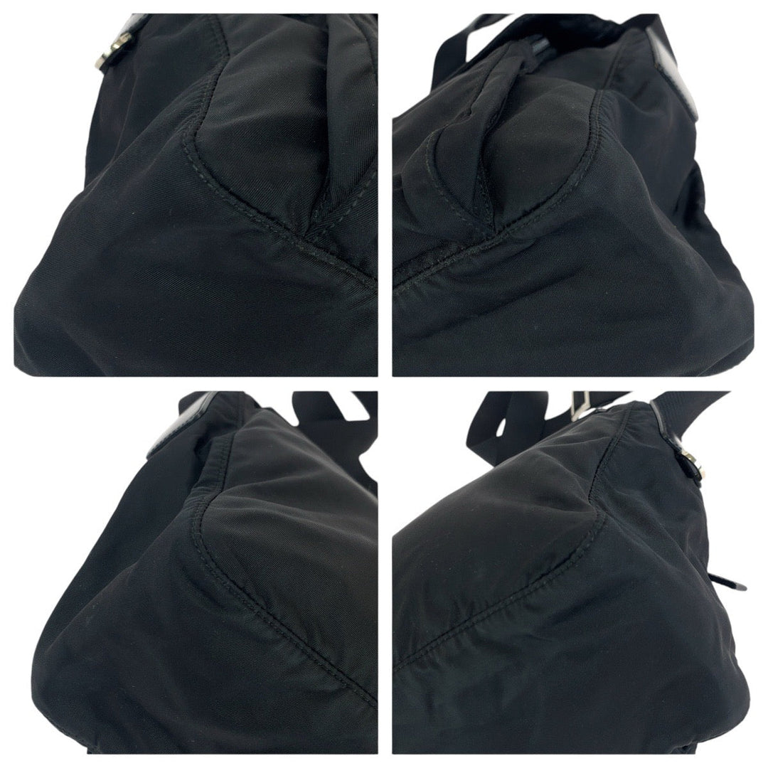 PRADA Shoulder Bag Nylon, Leather Black Silver Metal Shoulder Bag pochette Test Triangle With logo Women Used Authentic