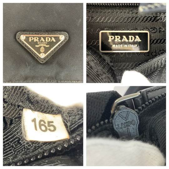 PRADA Shoulder Bag Nylon, Leather Black Silver Metal Shoulder Bag pochette Test Triangle With logo Women Used Authentic