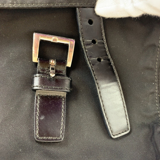 PRADA Shoulder Bag Nylon, Leather Black Silver Metal Shoulder Bag pochette Test Triangle With logo Women Used Authentic