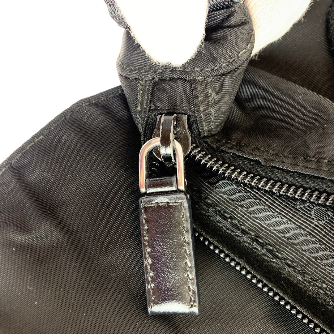 PRADA Shoulder Bag Nylon, Leather Black Silver Metal Shoulder Bag pochette Test Triangle With logo Women Used Authentic