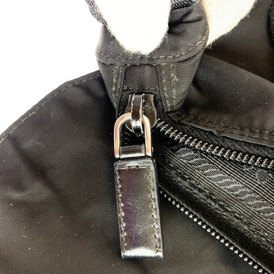PRADA Shoulder Bag Nylon, Leather Black Silver Metal Shoulder Bag pochette Test Triangle With logo Women Used Authentic