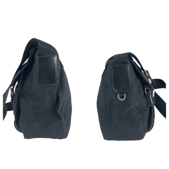 PRADA Shoulder Bag Nylon, Leather Black Silver Metal Shoulder Bag pochette Test Triangle With logo Women Used Authentic