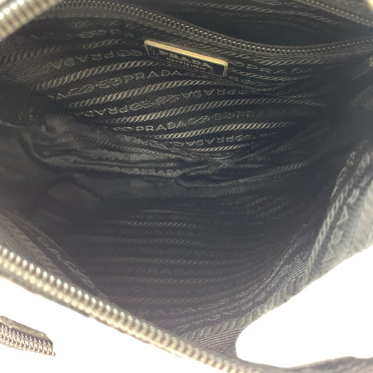 PRADA Shoulder Bag Nylon, Leather Black Silver Metal Shoulder Bag pochette Test Triangle With logo Women Used Authentic