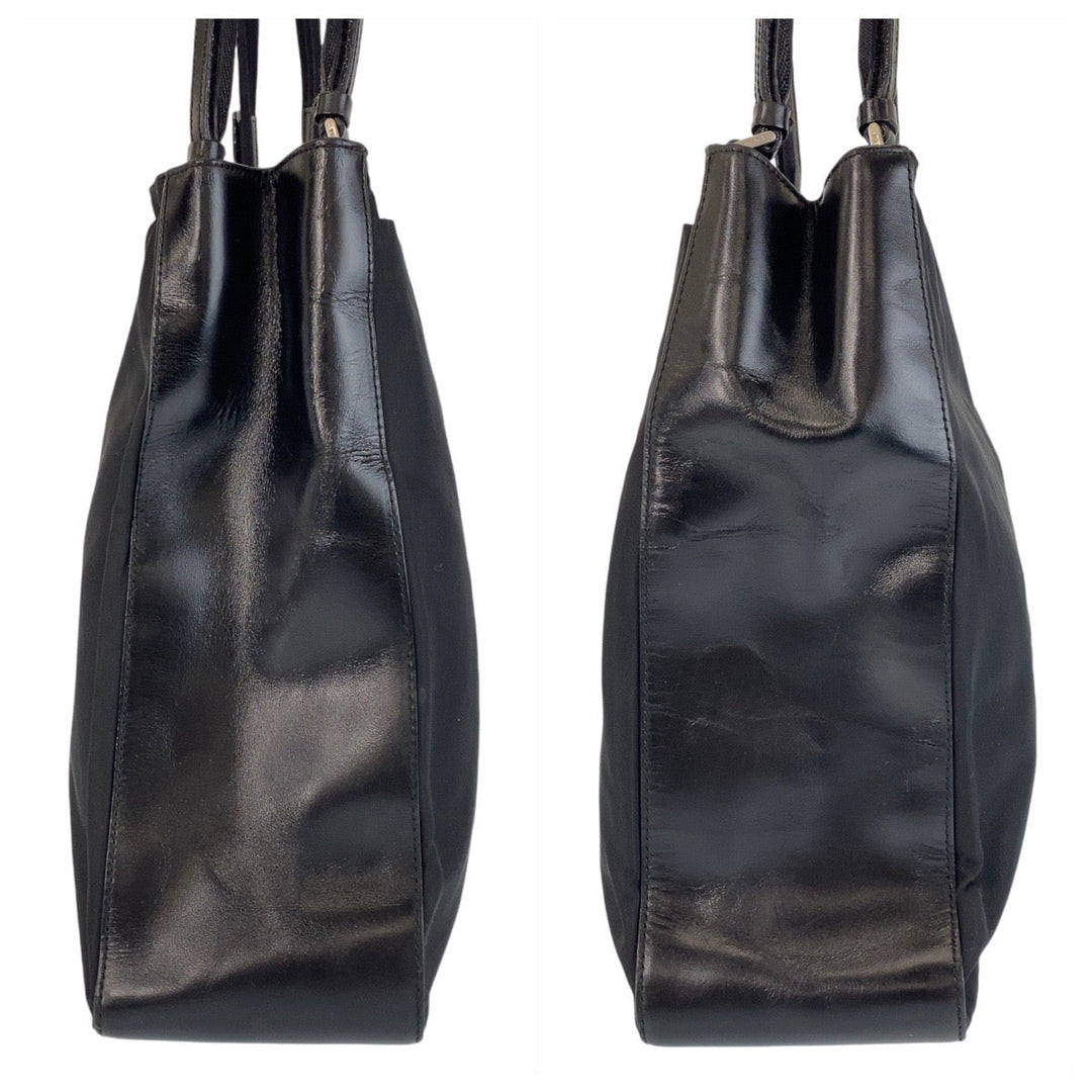 PRADA Tote Bag Nylon BlackSilverMetal Tote Bag Shoulder Bag Test Triangle With logo Women Used Authentic