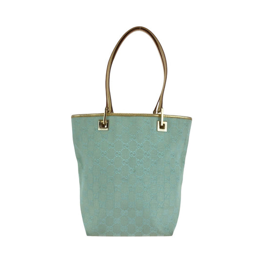 GUCCI Tote Bag 002 1099 GG canvas, leather Emerald Green Gold Metal Tote Bag handbag Women Used Authentic