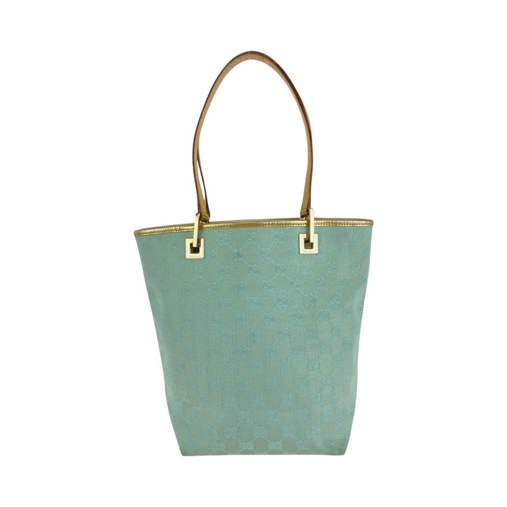 GUCCI Tote Bag 002 1099 GG canvas, leather Emerald Green Gold Metal Tote Bag handbag Women Used Authentic