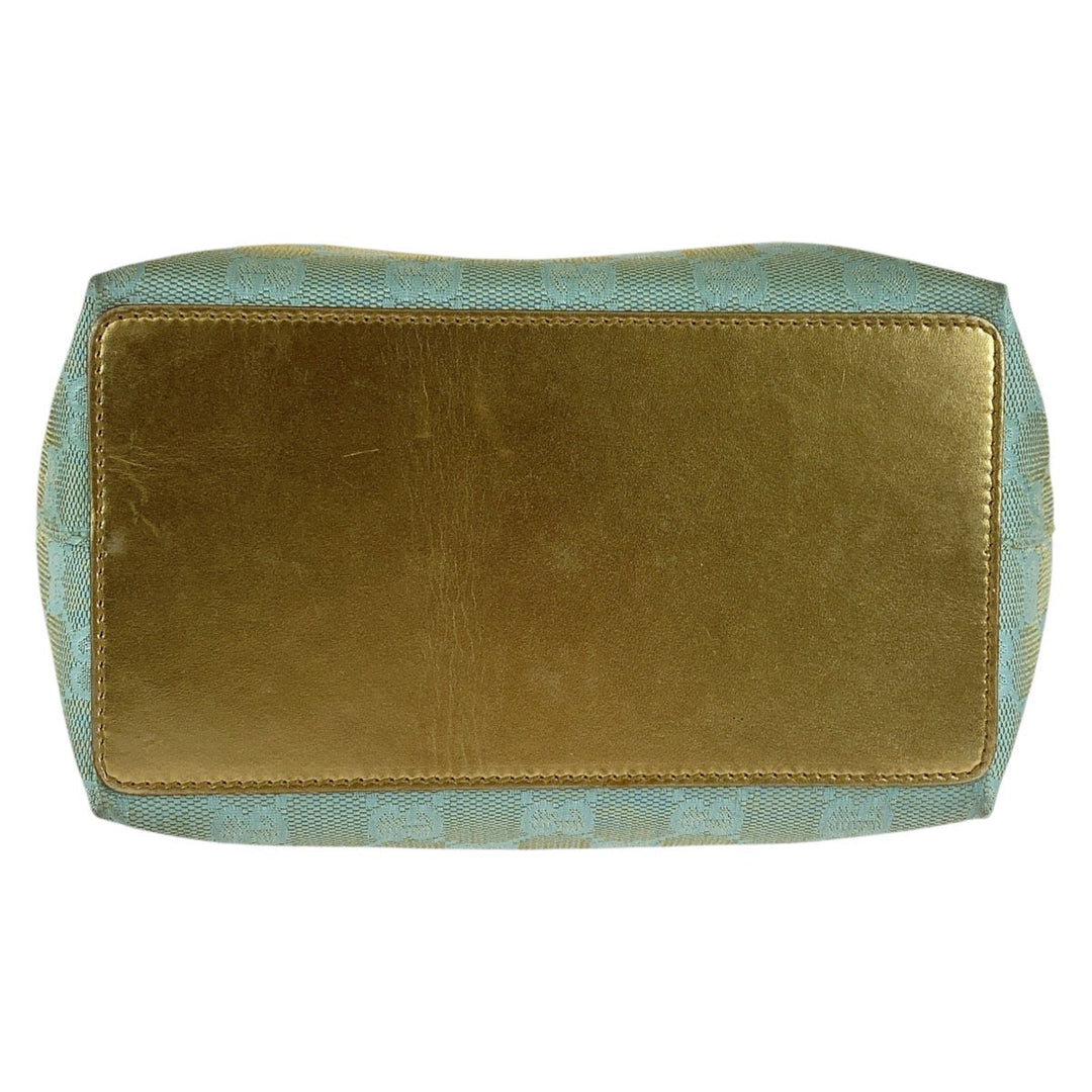 GUCCI Tote Bag 002 1099 GG canvas, leather Emerald Green Gold Metal Tote Bag handbag Women Used Authentic