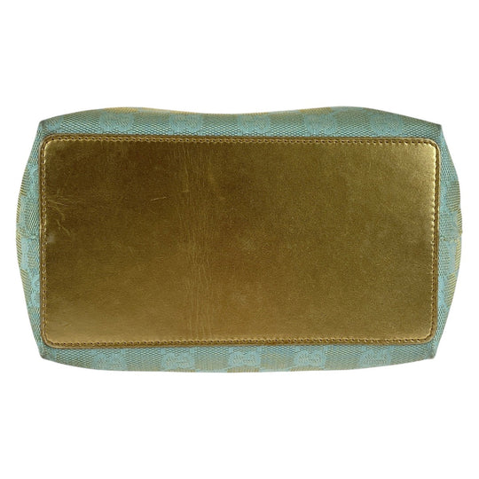 GUCCI Tote Bag 002 1099 GG canvas, leather Emerald Green Gold Metal Tote Bag handbag Women Used Authentic