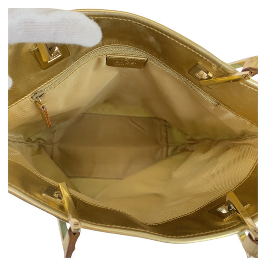 GUCCI Tote Bag 002 1099 GG canvas, leather Emerald Green Gold Metal Tote Bag handbag Women Used Authentic