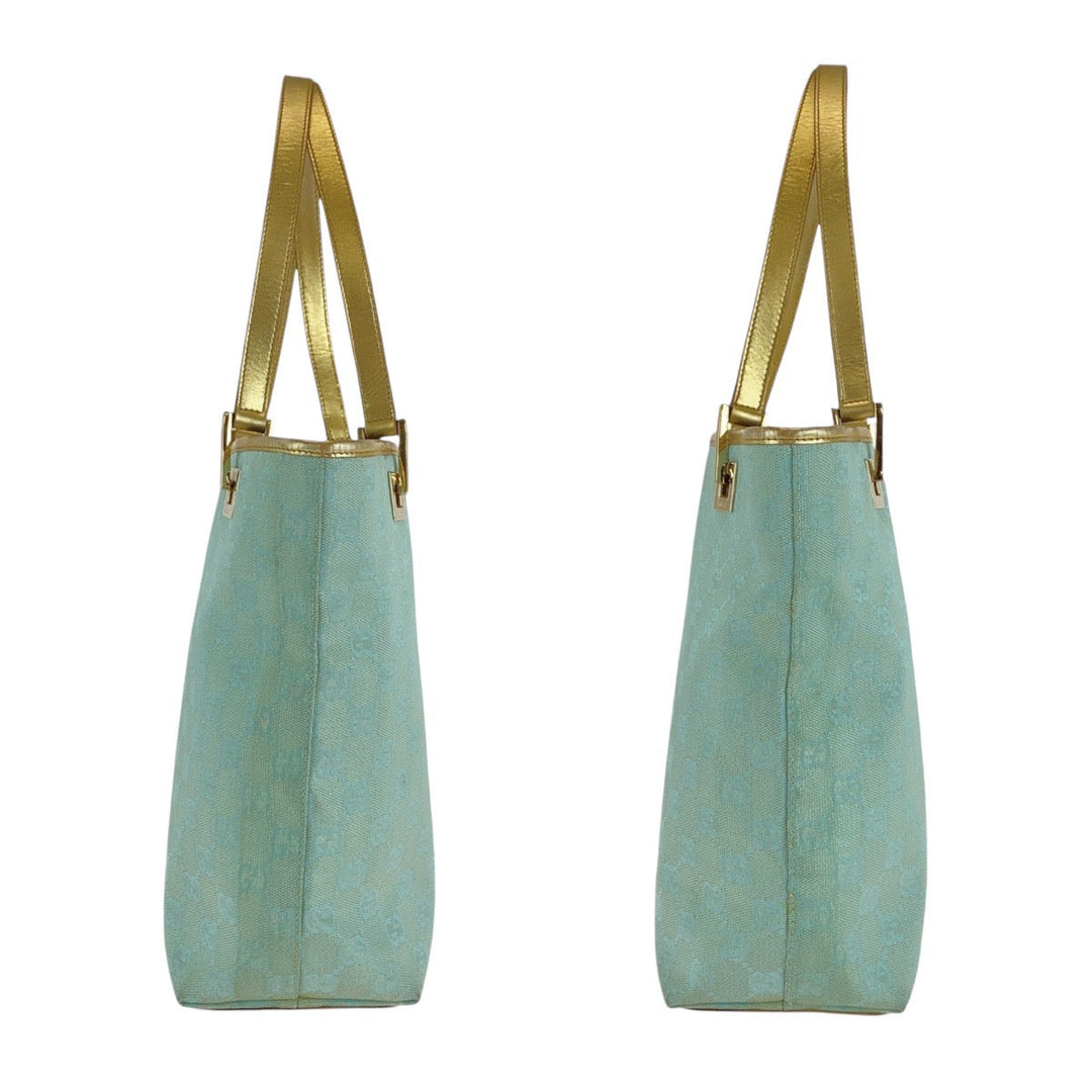 GUCCI Tote Bag 002 1099 GG canvas, leather Emerald Green Gold Metal Tote Bag handbag Women Used Authentic