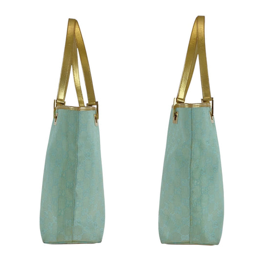 GUCCI Tote Bag 002 1099 GG canvas, leather Emerald Green Gold Metal Tote Bag handbag Women Used Authentic