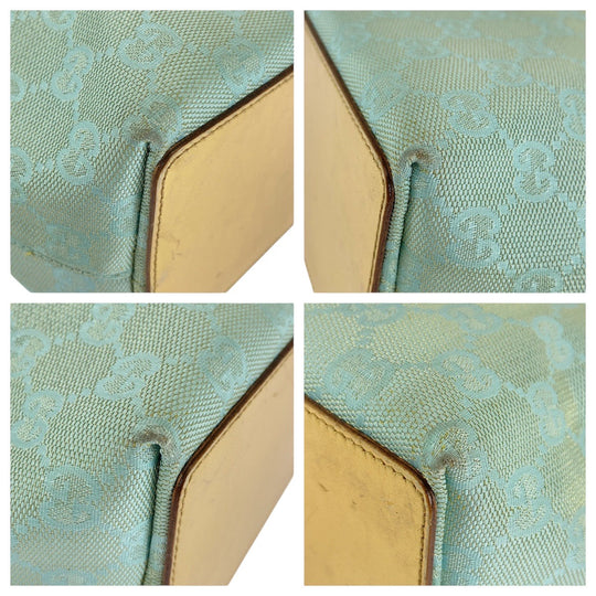 GUCCI Tote Bag 002 1099 GG canvas, leather Emerald Green Gold Metal Tote Bag handbag Women Used Authentic