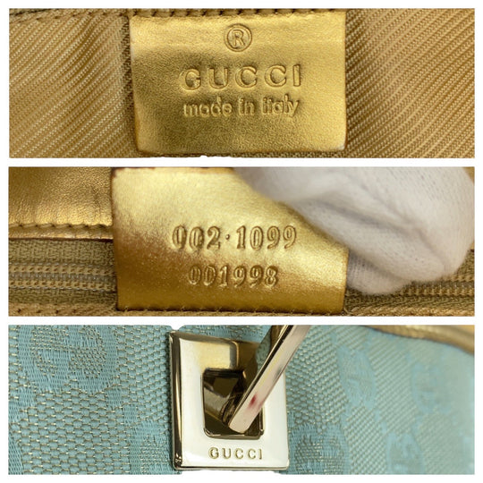 GUCCI Tote Bag 002 1099 GG canvas, leather Emerald Green Gold Metal Tote Bag handbag Women Used Authentic