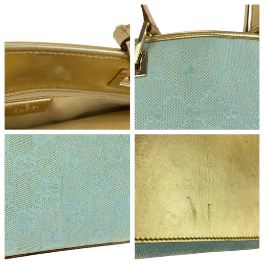 GUCCI Tote Bag 002 1099 GG canvas, leather Emerald Green Gold Metal Tote Bag handbag Women Used Authentic