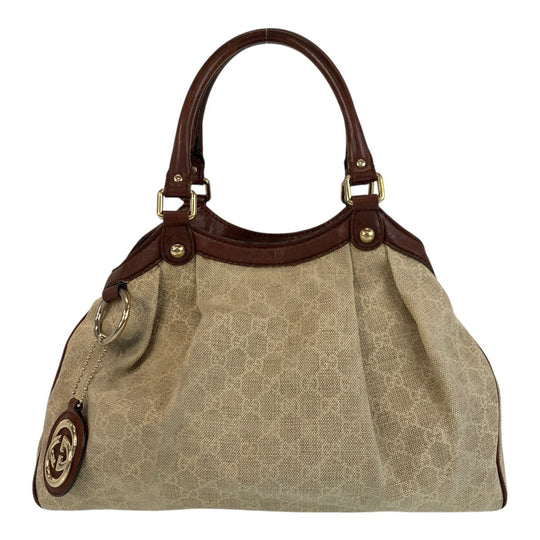 GUCCI Tote Bag 211944 GG canvas, leather Beige Brown Gold Metal Tote Bag Shoulder Bag Sukey Women Used Authentic