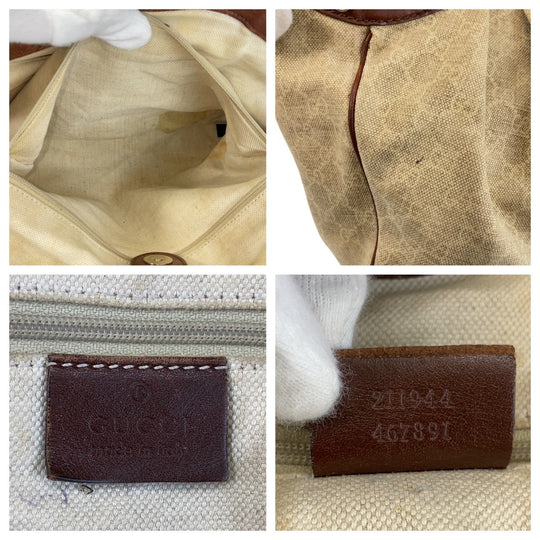 GUCCI Tote Bag 211944 GG canvas, leather Beige Brown Gold Metal Tote Bag Shoulder Bag Sukey Women Used Authentic