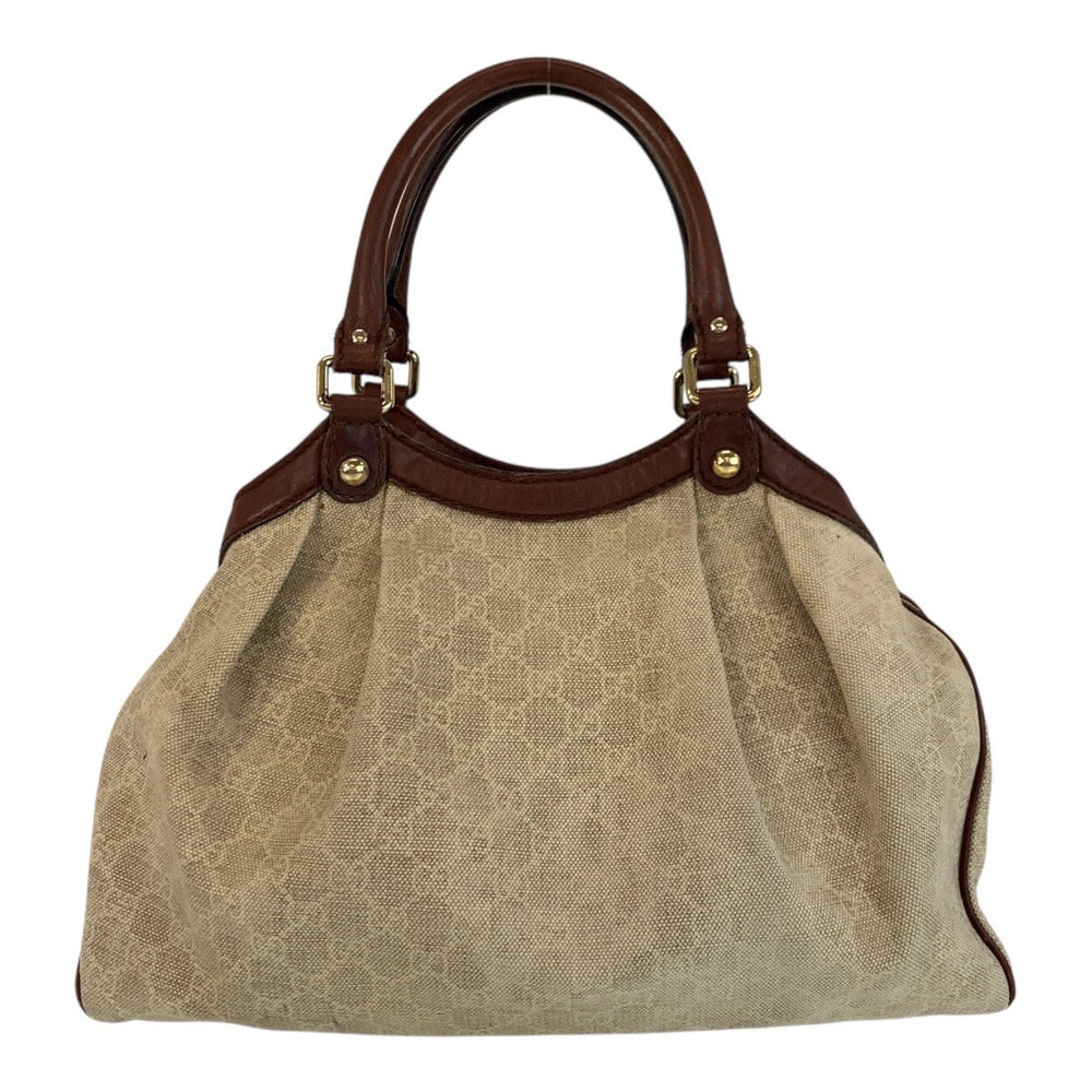 GUCCI Tote Bag 211944 GG canvas, leather Beige Brown Gold Metal Tote Bag Shoulder Bag Sukey Women Used Authentic