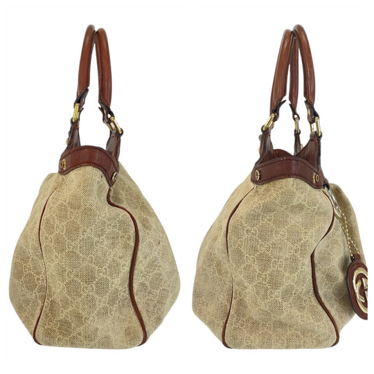 GUCCI Tote Bag 211944 GG canvas, leather Beige Brown Gold Metal Tote Bag Shoulder Bag Sukey Women Used Authentic