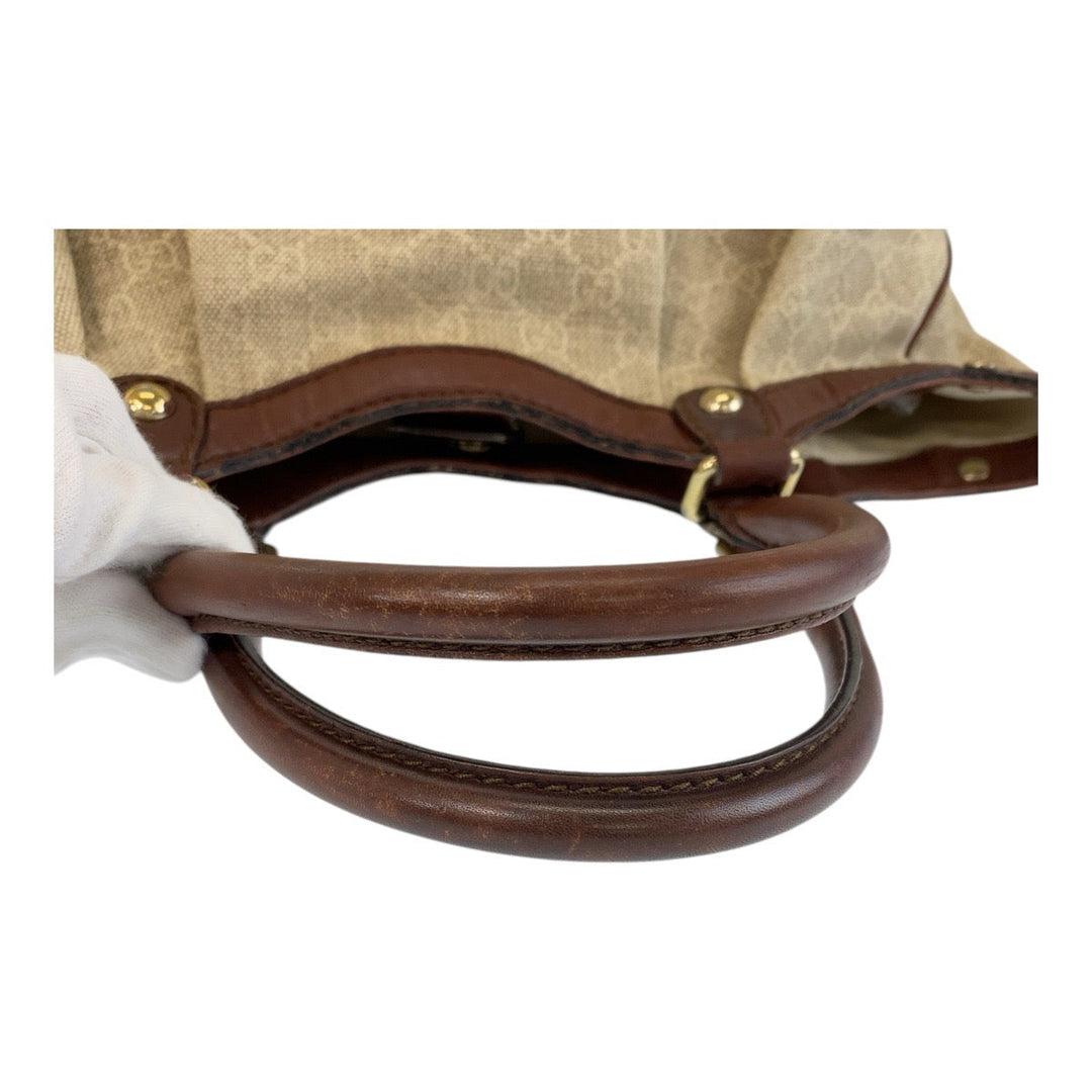 GUCCI Tote Bag 211944 GG canvas, leather Beige Brown Gold Metal Tote Bag Shoulder Bag Sukey Women Used Authentic