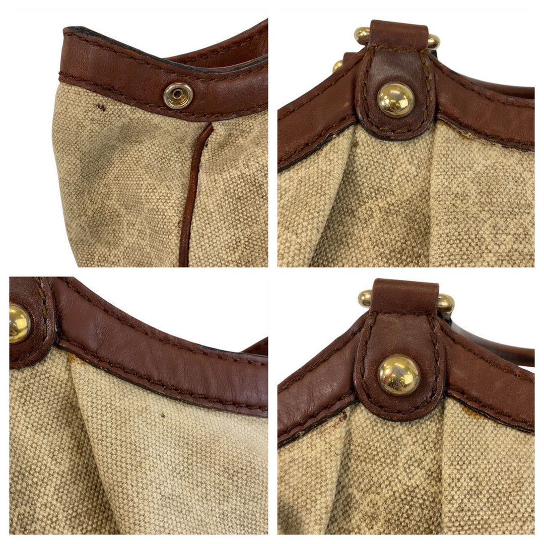 GUCCI Tote Bag 211944 GG canvas, leather Beige Brown Gold Metal Tote Bag Shoulder Bag Sukey Women Used Authentic