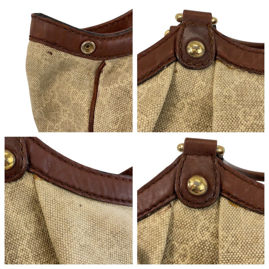 GUCCI Tote Bag 211944 GG canvas, leather Beige Brown Gold Metal Tote Bag Shoulder Bag Sukey Women Used Authentic