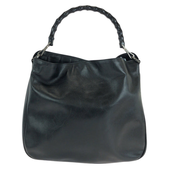 GUCCI Shoulder Bag 001 1577 leather BlackSilverMetal Shoulder Bag 2way Bamboo Women Used Authentic