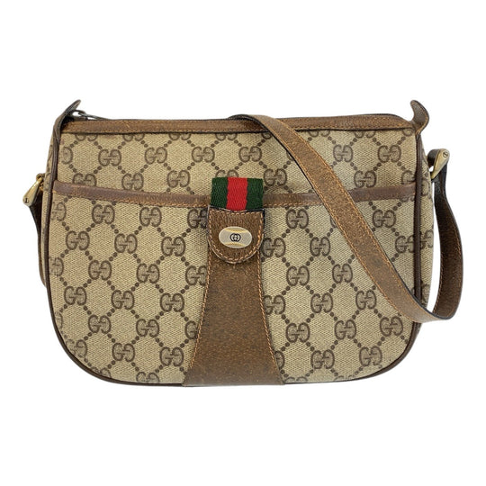GUCCI Shoulder Bag 89 02 032 GG Supreme canvas, leather Beige Brown Gold Metal Crossbody Shoulder Bag Pochette Sherry Line Old Gucci Women Used Authentic