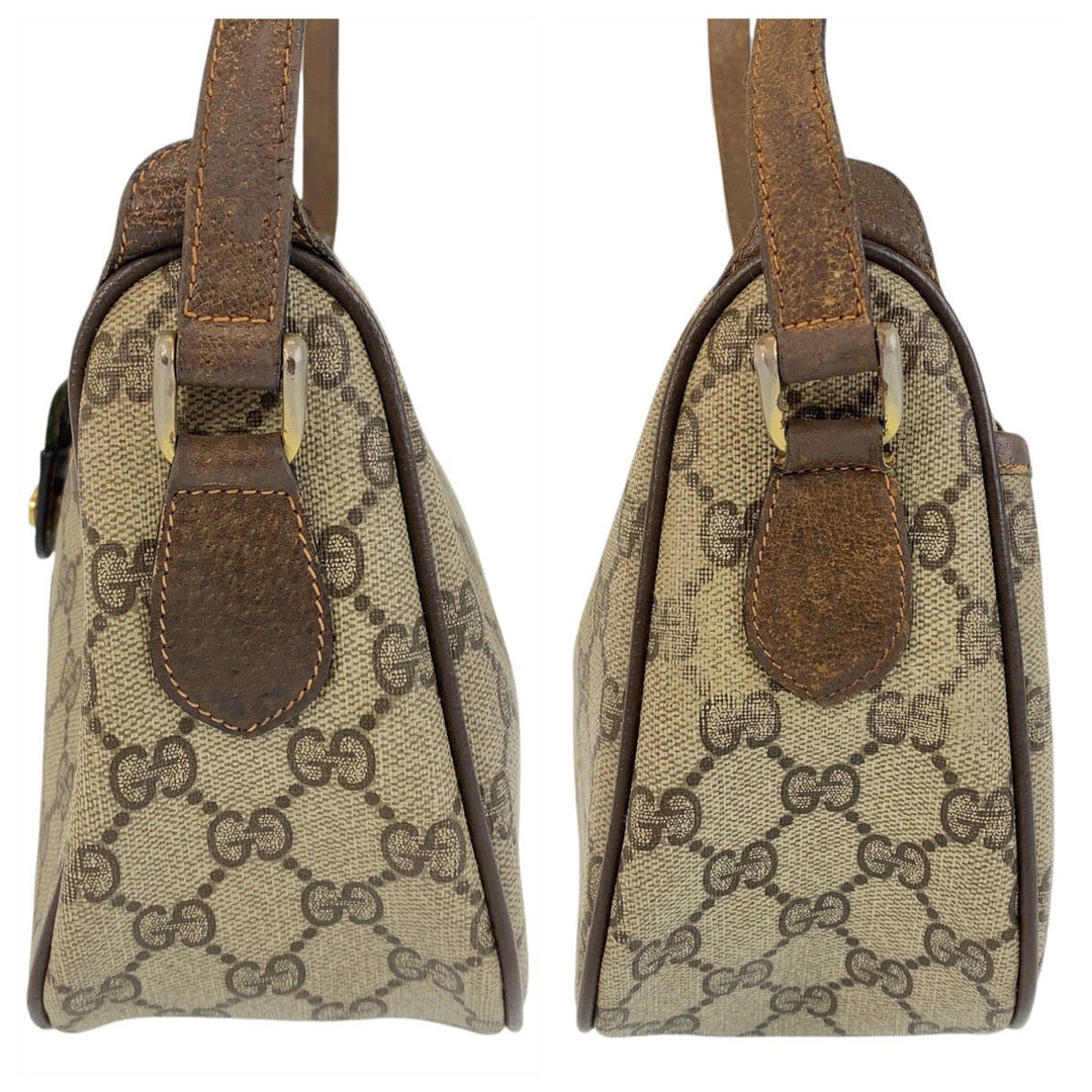 GUCCI Shoulder Bag 89 02 032 GG Supreme canvas, leather Beige Brown Gold Metal Crossbody Shoulder Bag Pochette Sherry Line Old Gucci Women Used Authentic