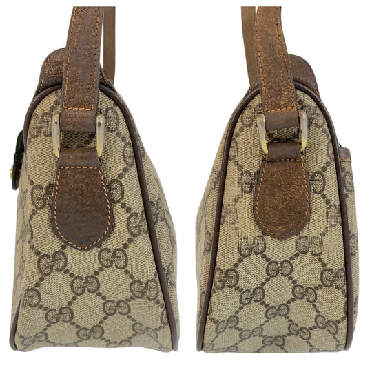 GUCCI Shoulder Bag 89 02 032 GG Supreme canvas, leather Beige Brown Gold Metal Crossbody Shoulder Bag Pochette Sherry Line Old Gucci Women Used Authentic