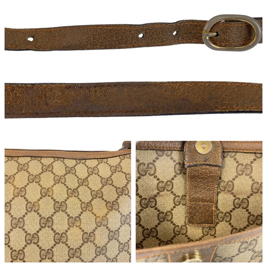 GUCCI Shoulder Bag 89 02 032 GG Supreme canvas, leather Beige Brown Gold Metal Crossbody Shoulder Bag Pochette Sherry Line Old Gucci Women Used Authentic