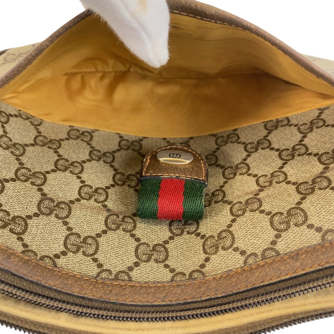 GUCCI Shoulder Bag 89 02 032 GG Supreme canvas, leather Beige Brown Gold Metal Crossbody Shoulder Bag Pochette Sherry Line Old Gucci Women Used Authentic