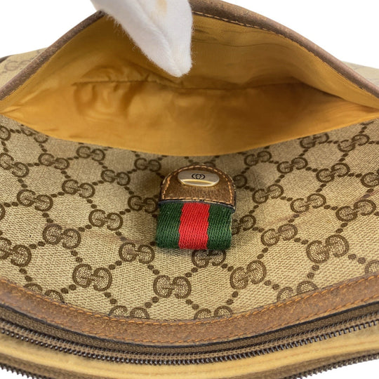 GUCCI Shoulder Bag 89 02 032 GG Supreme canvas, leather Beige Brown Gold Metal Crossbody Shoulder Bag Pochette Sherry Line Old Gucci Women Used Authentic