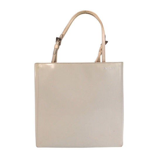 PRADA Handbag Patent leather White SilverMetal Handbag mini Tote Bag Women Used Authentic