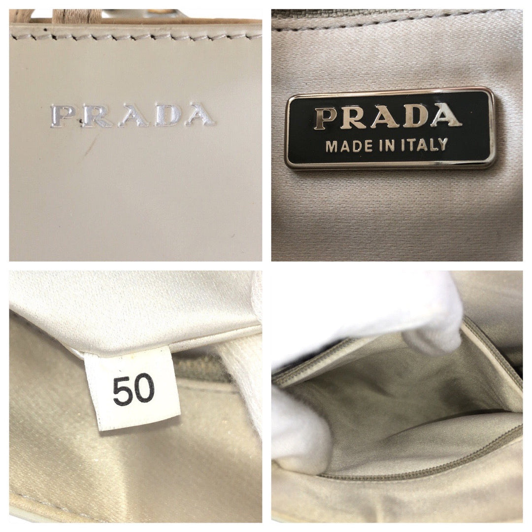 PRADA Handbag Patent leather White SilverMetal Handbag mini Tote Bag Women Used Authentic