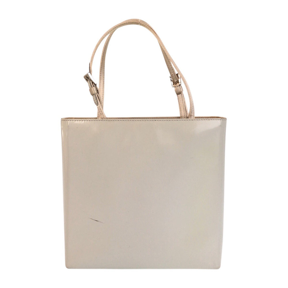 PRADA Handbag Patent leather White SilverMetal Handbag mini Tote Bag Women Used Authentic