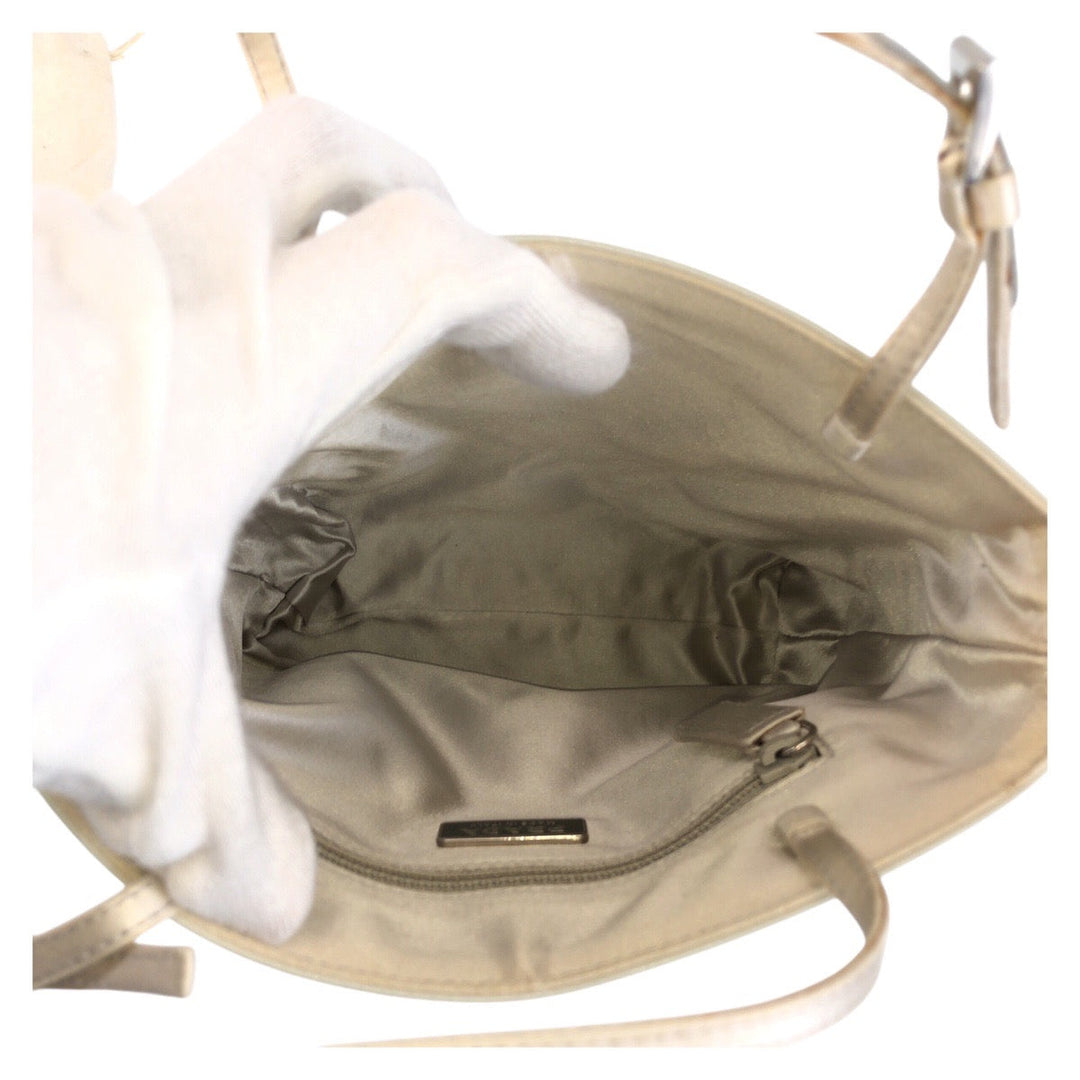 PRADA Handbag Patent leather White SilverMetal Handbag mini Tote Bag Women Used Authentic