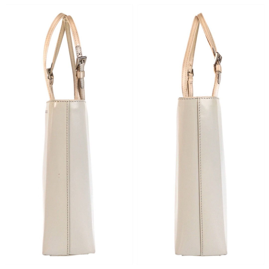 PRADA Handbag Patent leather White SilverMetal Handbag mini Tote Bag Women Used Authentic