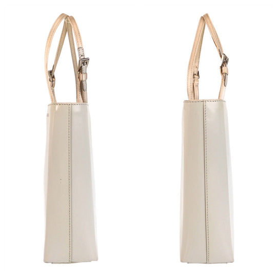 PRADA Handbag Patent leather White SilverMetal Handbag mini Tote Bag Women Used Authentic